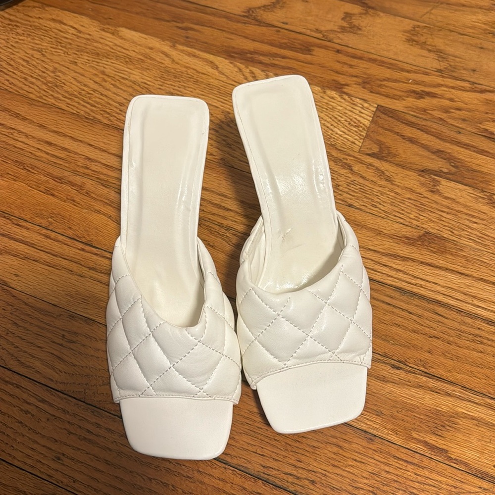 quilted white kitten heel